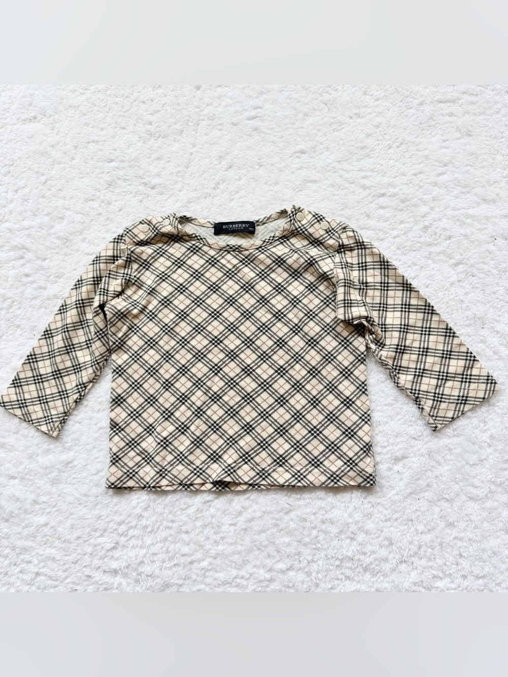 Burberry Long Sleeve Shirt Baby Girl 6-9m Beige Nova Check Tops Authentic